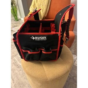Husky 10 Inch Open Top Tool Tote Bag Black and Red Organizer with Shoulder Strap
